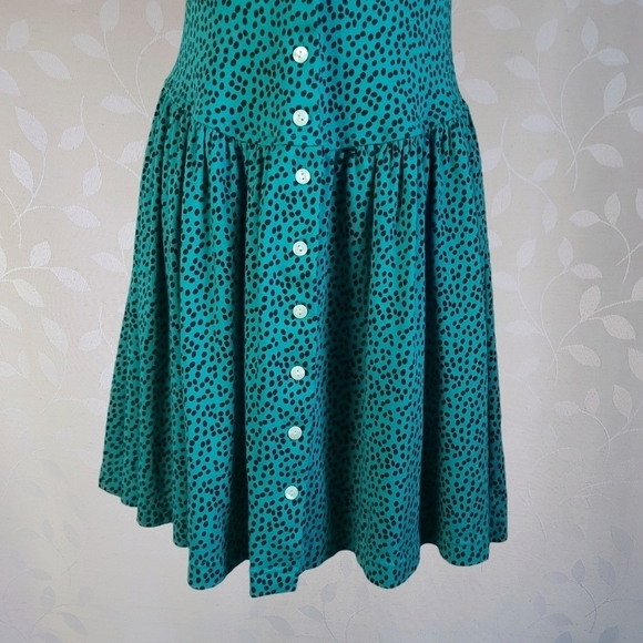 Vintage 90s South Beach Teal Black Polka Dot Cutout Back Button Front Mini Dress - Picture 5 of 15
